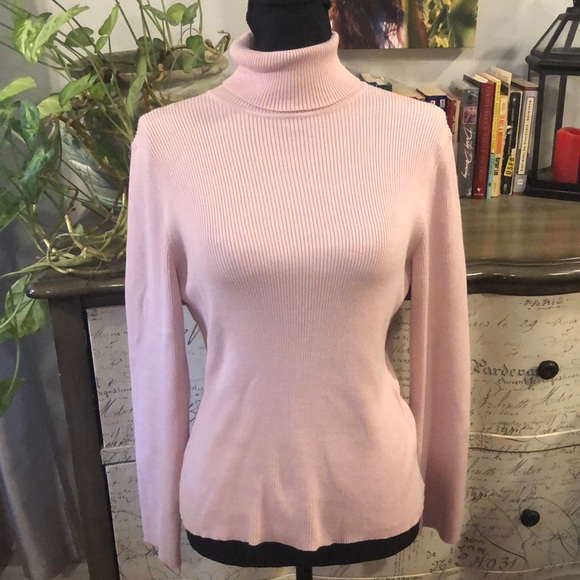 PETITE SOPHISTICATE RIBBED STRETCH TURTLENECK PINK SIZE LARGE - Picture 6 of 12